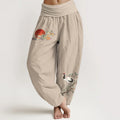 Buddha Stones Pure Cotton Concise Sun Cloud Crane Pine Tree Pattern Women's Elastic Waist Harem Pants