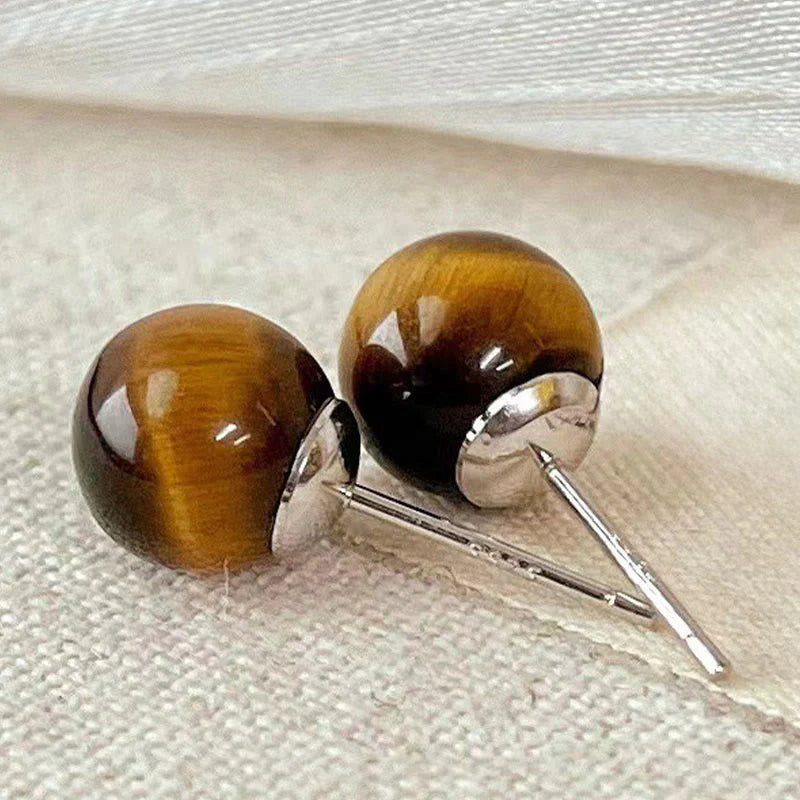 Buddha Stones Simple Tiger Eye Retro Round Protection Stud Earrings