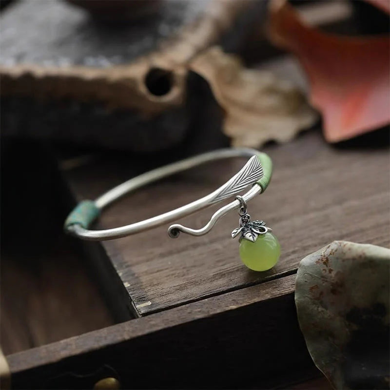 FREE Today: Luck and Healing Copper Alloy Green Bead Charm Cuff Bracelet Bangle
