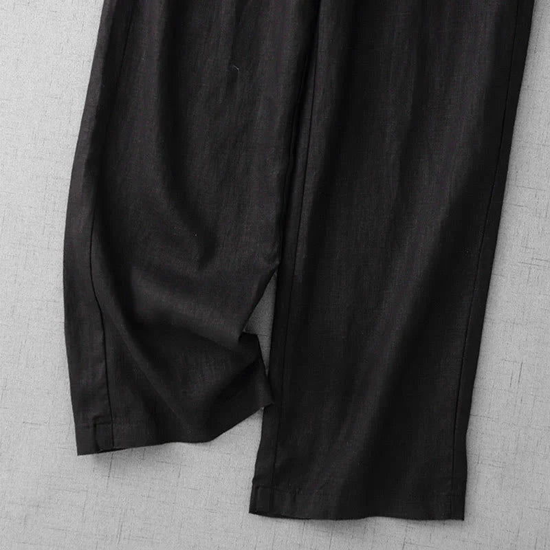 Buddha Stones Casual High Waist Ruffled Drawstring Design Women's Wide Leg Cotton Pants With Pockets