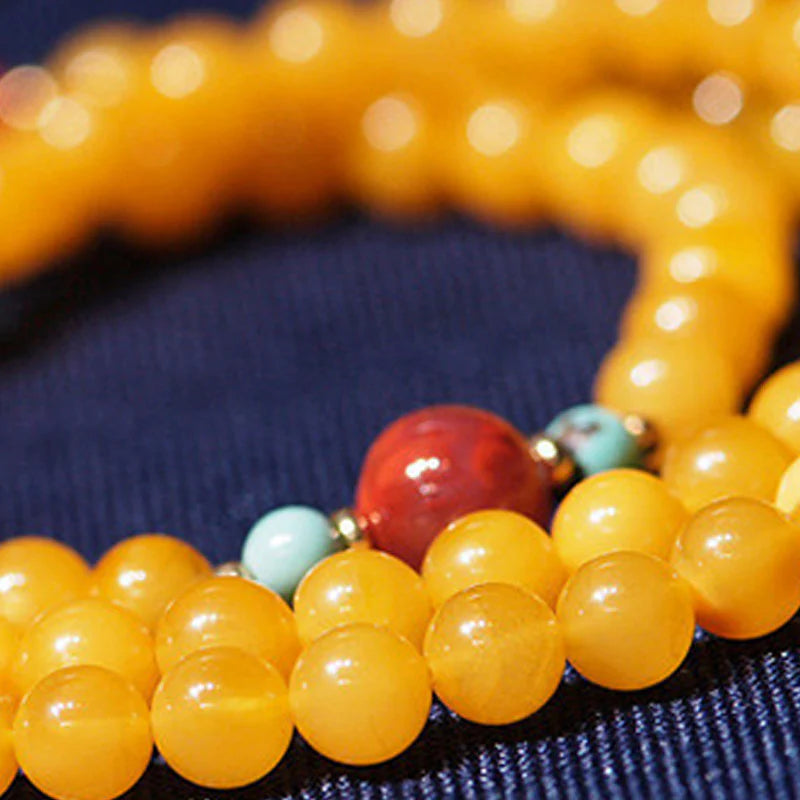 Buddha Stones Amber Healing Balance Necklace Flower Charm Bracelet