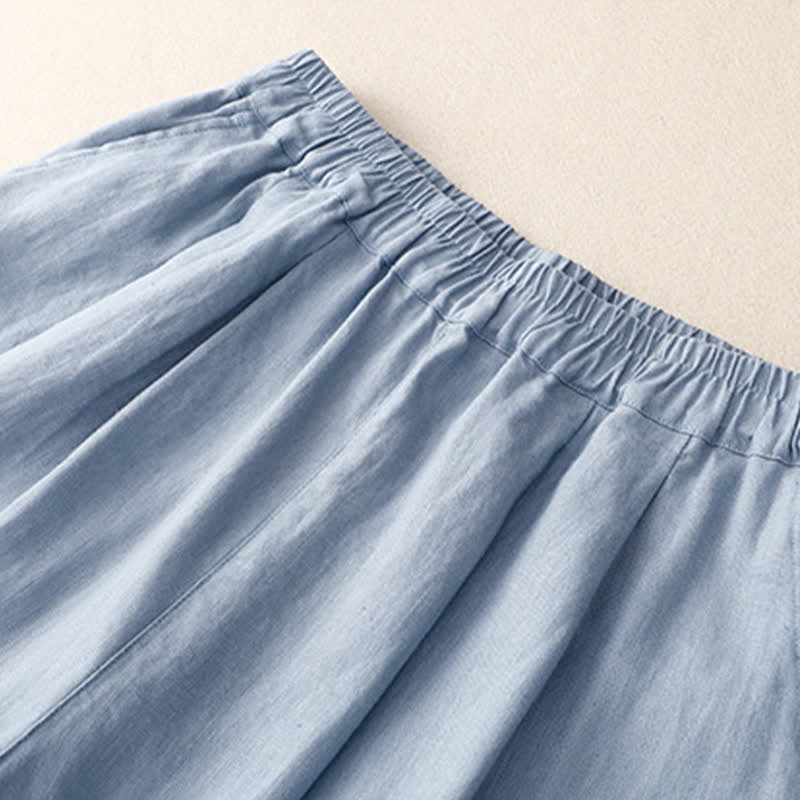 Buddha Stones Summer Plain Elastic Waist Two-tone Cuffs Cropped Women's Tapered Pants With Pockets