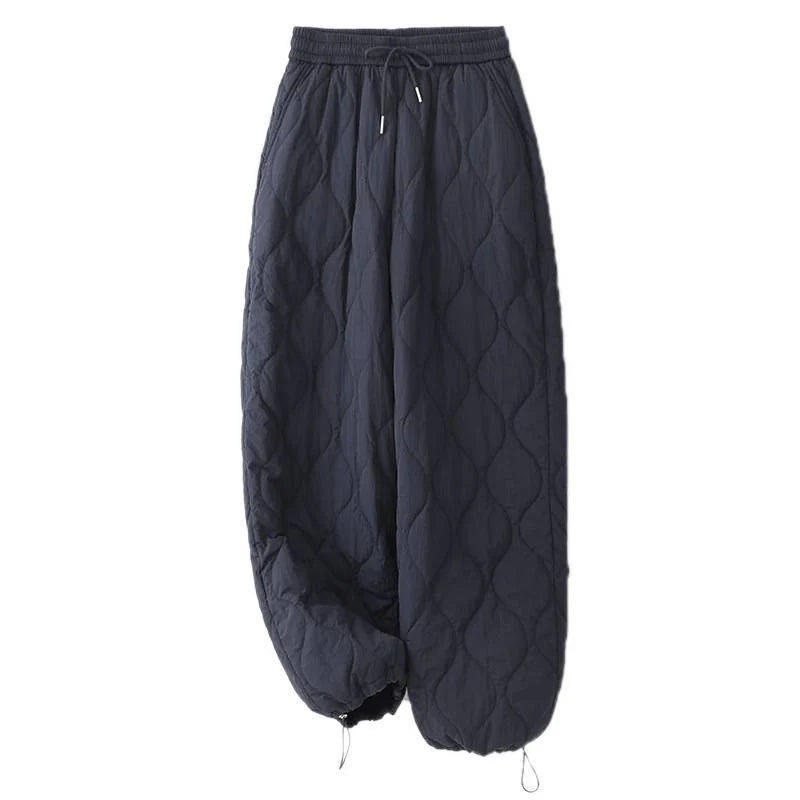 Buddha Stones Women's Plain Elastic Cuff Design Drawstring Thermal Thickened Pants With Pockets