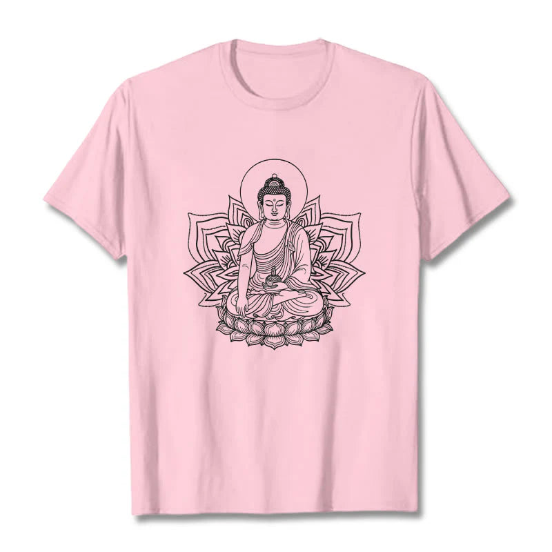 Buddha Stones Medicine Buddha Seated On A Lotus Pedestal Tee T-shirt