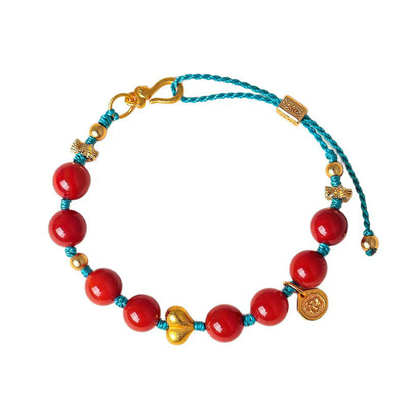 Buddha Stones 8mm South Red Agate Beads Heart Braided String Success Bracelet