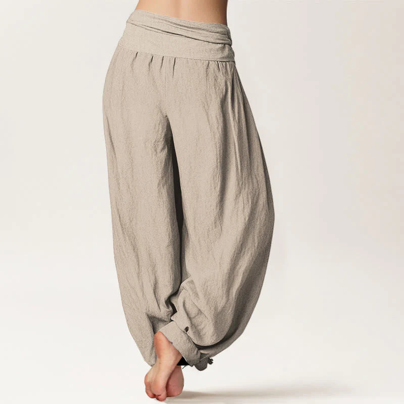 Buddha Stones Pure Cotton Chinese Characters Women's Elastic Waist Harem Pants