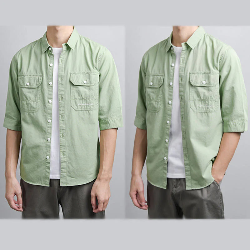 Buddha Stones Summer Buttons Down Two Decorative Pockets Men's Half Sleeve Cotton Shirt