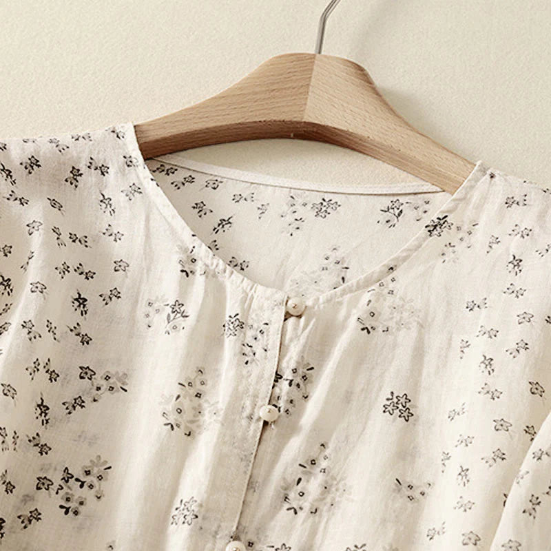 Buddha Stones Casual Floral Print Pattern Three Quarter Sleeve Women's Buttons Shirt