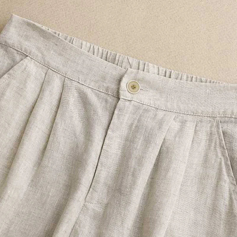 Buddha Stones Summer Casual Solid Color Zipper Button Acrylic Fiber Frog Button Women's Shorts With Pockets