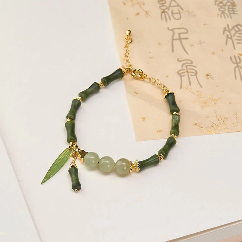 Buddha Stones Bamboo Bufferfly Peridot Hetian Jade Bead Peace Bracelet