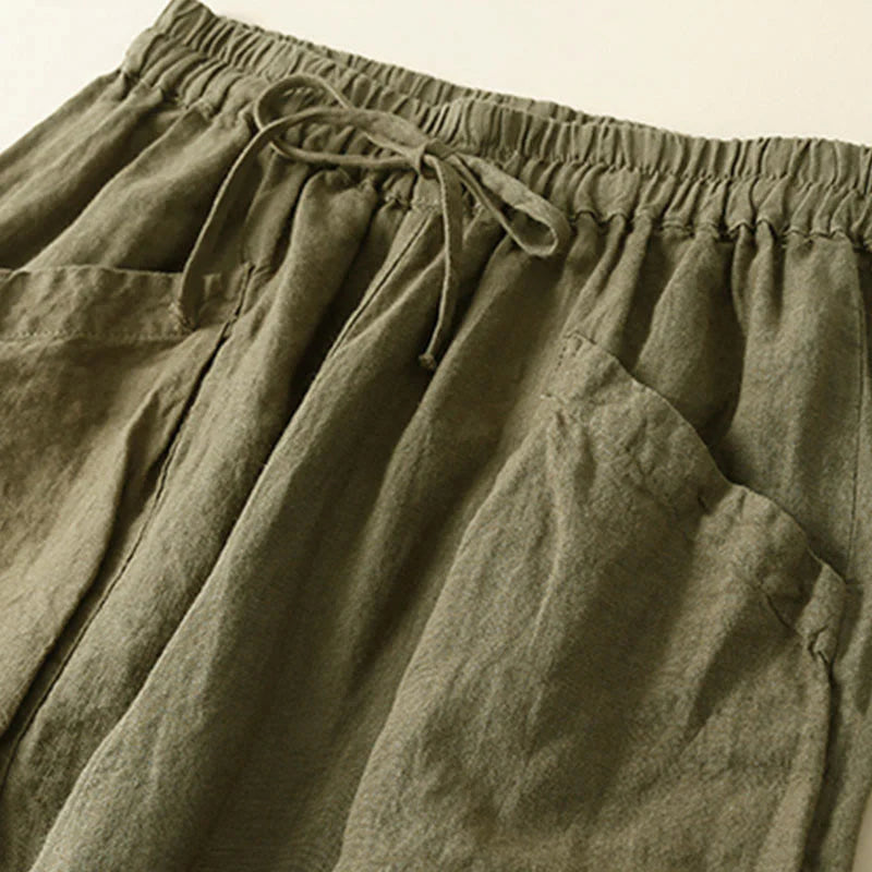 Buddha Stones Commute Women's Plain Harem Capri Cotton Pants With Pockets