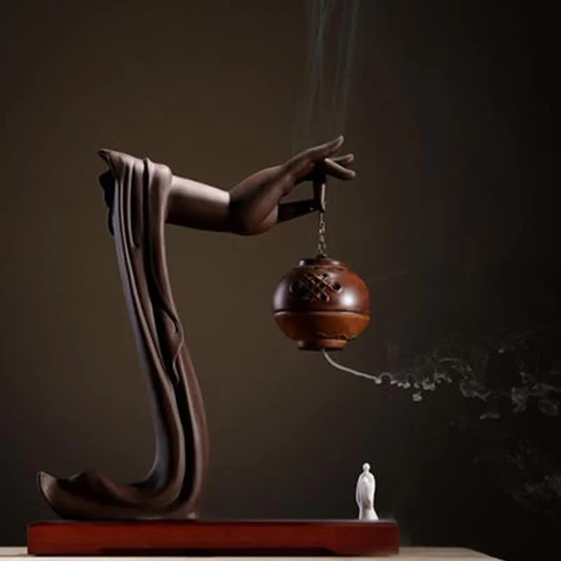 Buddha Stones Tibetan Lotus Blessing Ceramic Incense Burner Decoration
