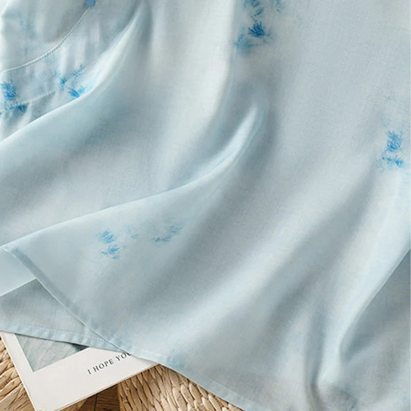 Buddha Stones Light Blue Frog-Button Sleeveless Women's Shirt