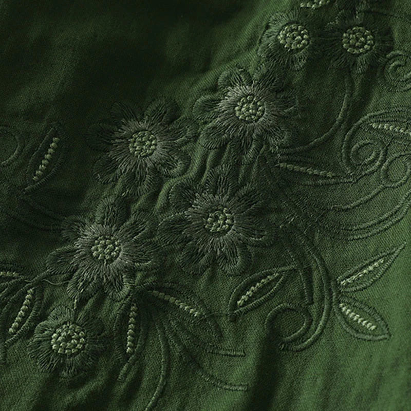Buddha Stones Embroidered Flower Vine Pattern Long Sleeve Women's Lapel Shirt