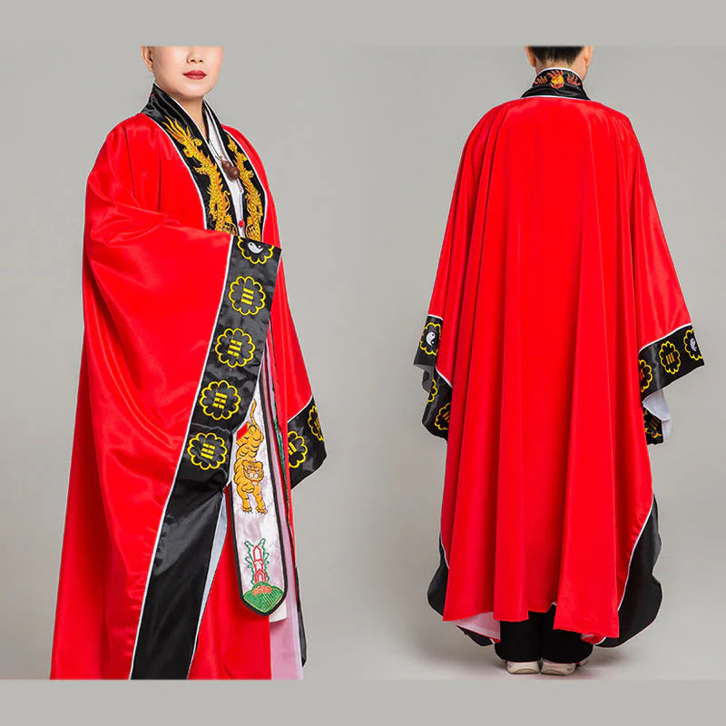 Buddha Stones Wudang Embroidery Dragon Tiger Long Wide Sleeve Unisex Taoist Robe Kimono For Qigong Ceremony