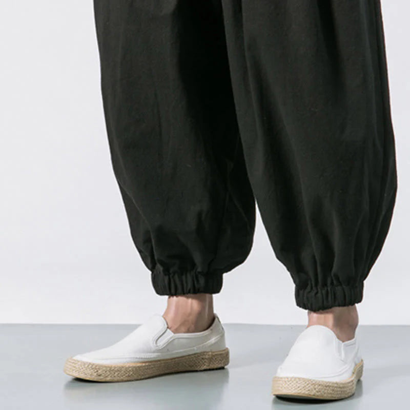 Buddha Stones Casual Sports Men's Solid Color Cotton Drawstring Pants With Pockets