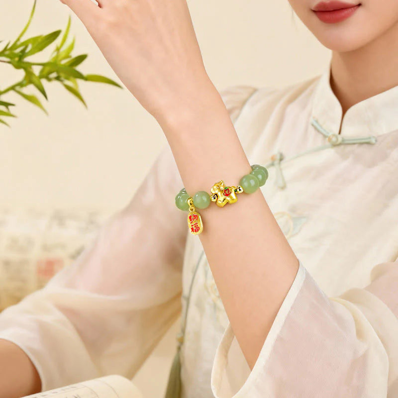 Buddha Stones Year Of The Horse Hetian Jade Abundance Bracelet