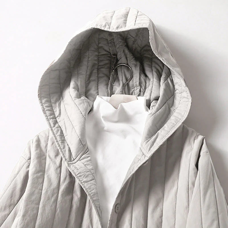 Buddha Stones Cord Design Quilting Women's Long Sleeve Cotton Hoodie Jacket With Pocket
