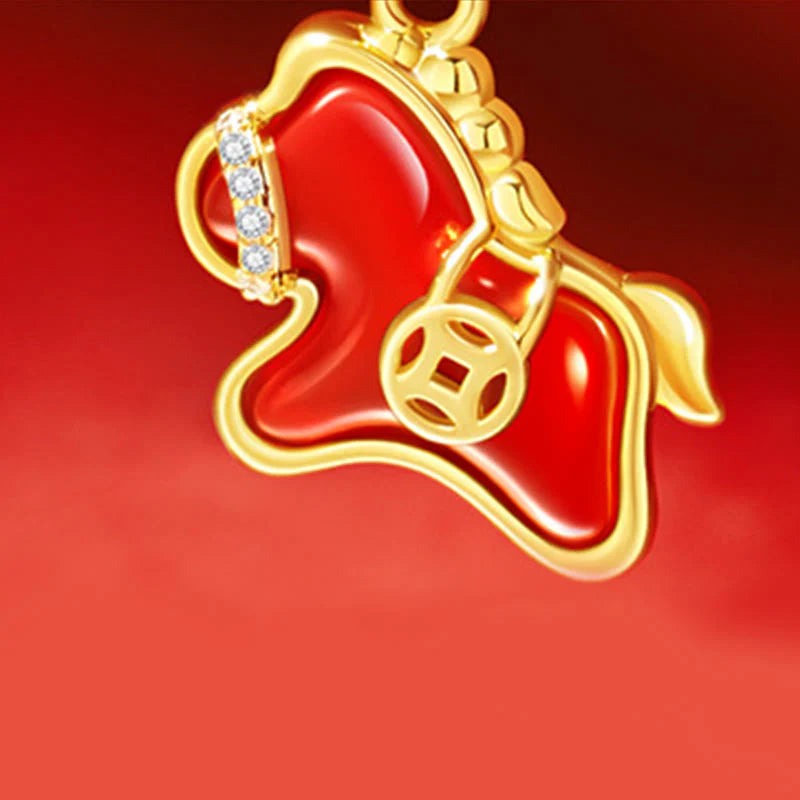 Buddha Stones Year Of The Horse Copper Coin 925 Sterling Silver Red Agate Blessing Necklace Pendants