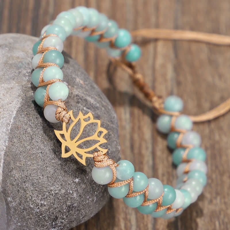 Buddha Stones Amazonite Beads Lotus Flower Balance Weave Bracelet (Extra 30% Off | USE CODE: FS30)