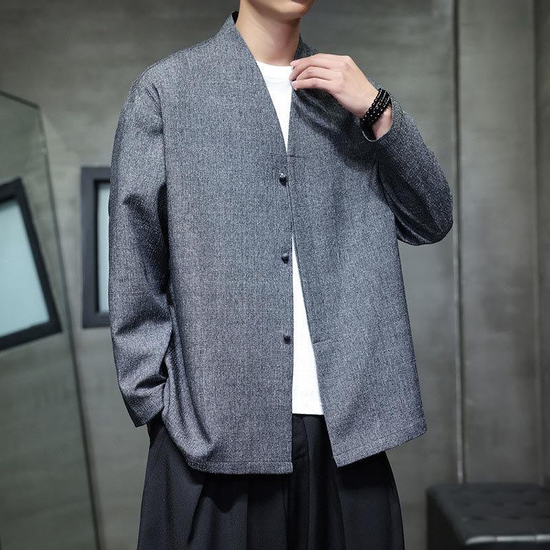 Buddha Stones Spring Fall Solid Color Long Sleeve Men's Jacket
