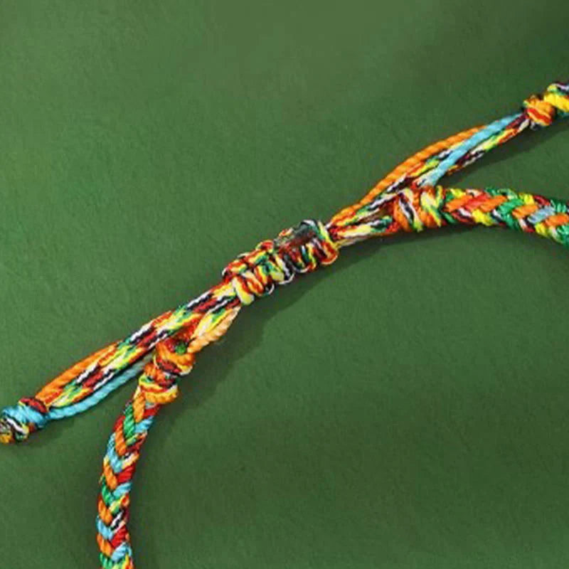 Buddha Stones Handmade Peace Buckle Jade Prosperity 925 Sterling Silver Colorful Rope Bracelet