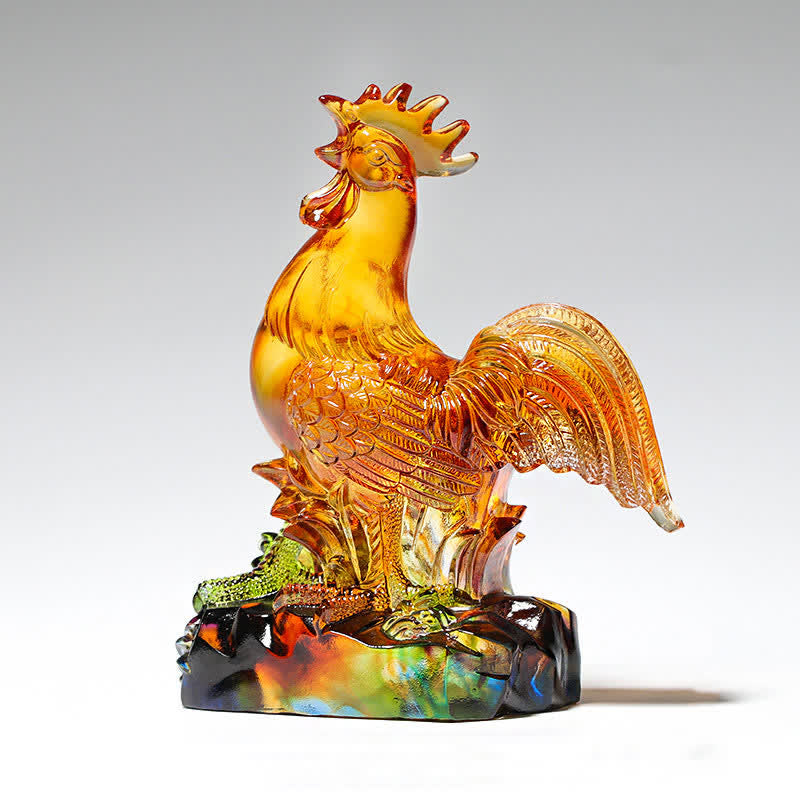 Buddha Stones Handmade Liuli Crystal Rooster Art Piece Home Decoration