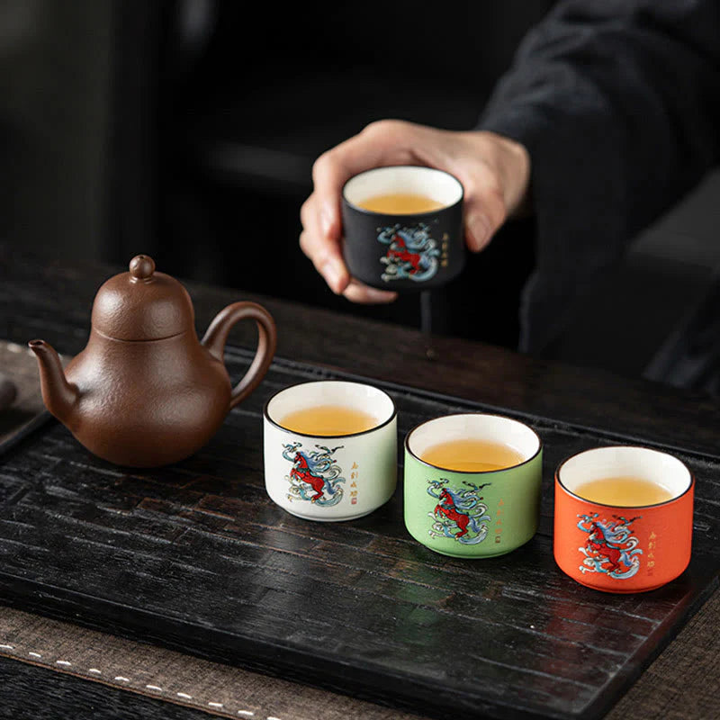 Buddha Stones Year Of The Horse Hand Painted Ceramic Teacup Kung Fu Tea Cup
