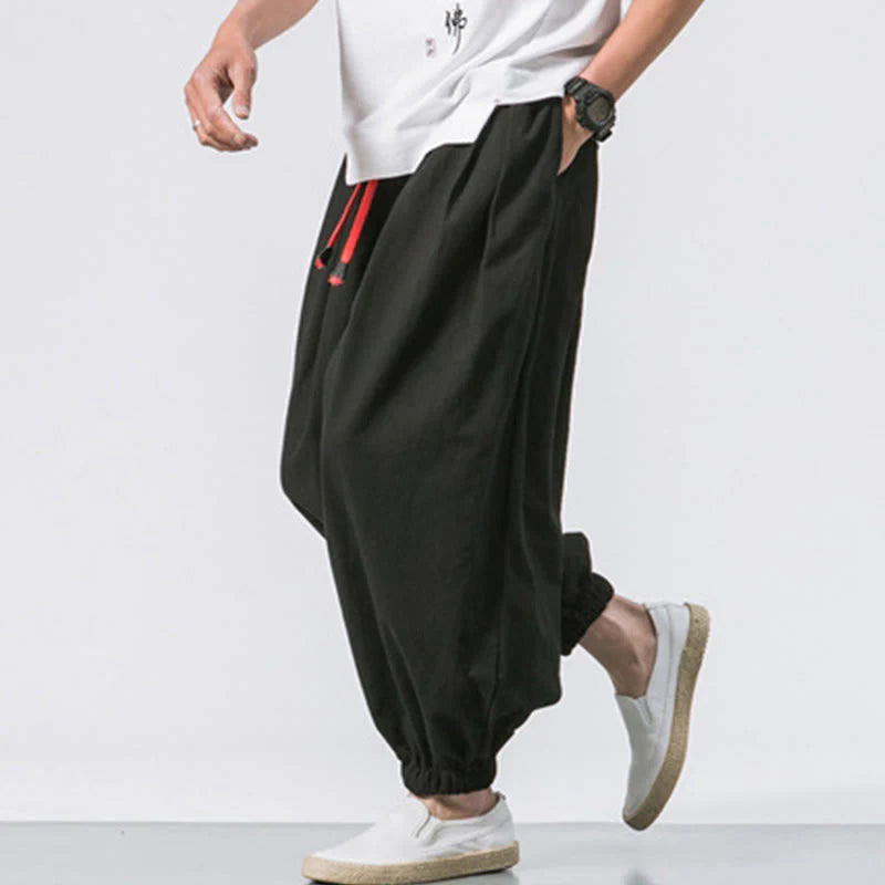 Buddha Stones Casual Sports Men's Solid Color Cotton Drawstring Pants With Pockets