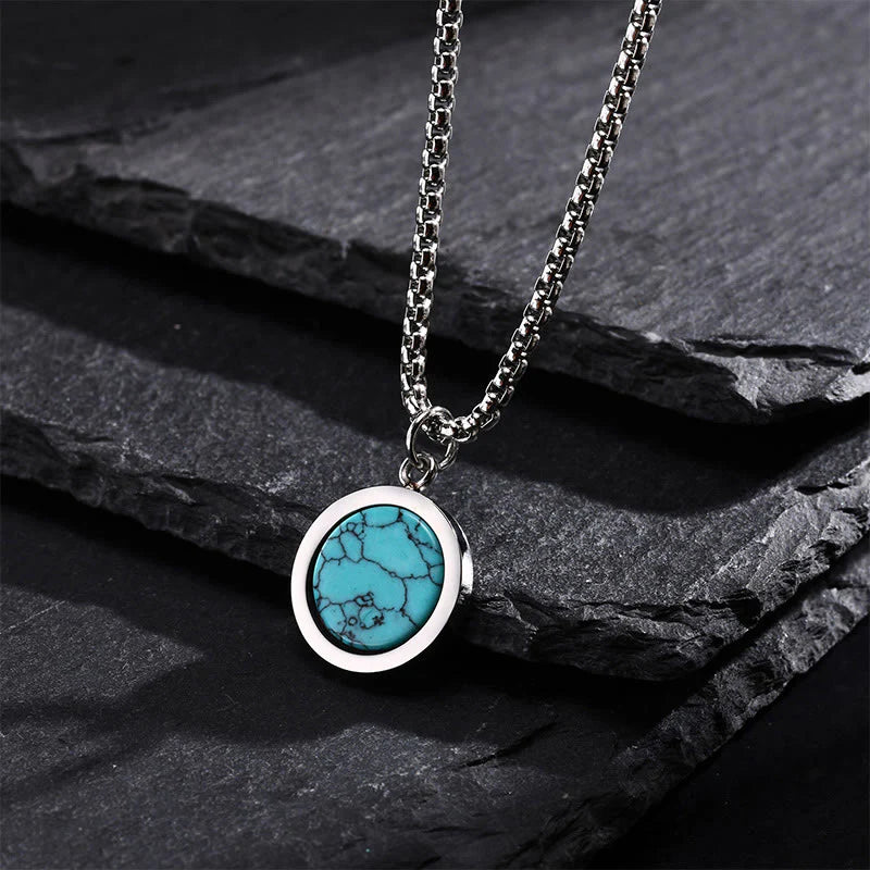 Buddha Stones Natural Stone Turquoise Tiger Eye  Lazurite Malachite Titanium Steel Purification Necklace Pendant