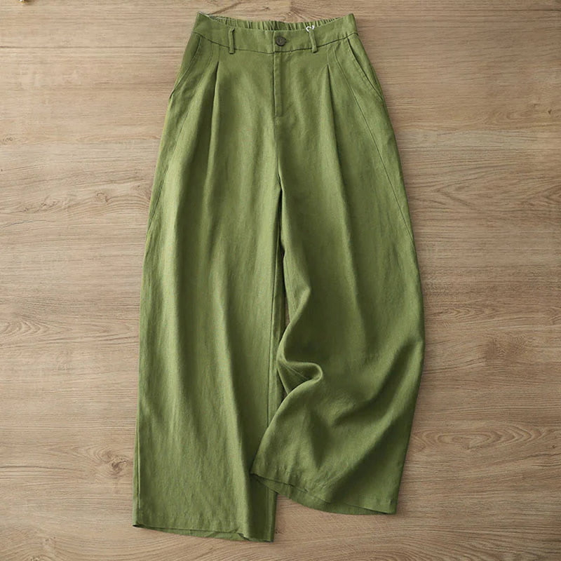 Buddha Stones Women's Fall Commute Solid Color Zipper Design Cotton Wide Leg Pants With Pockets