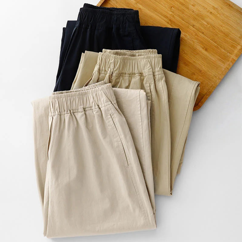 Buddha Stones Spring Commute Solid Color High Waist Women's Wide Leg Cotton Linen Pants With Pockets