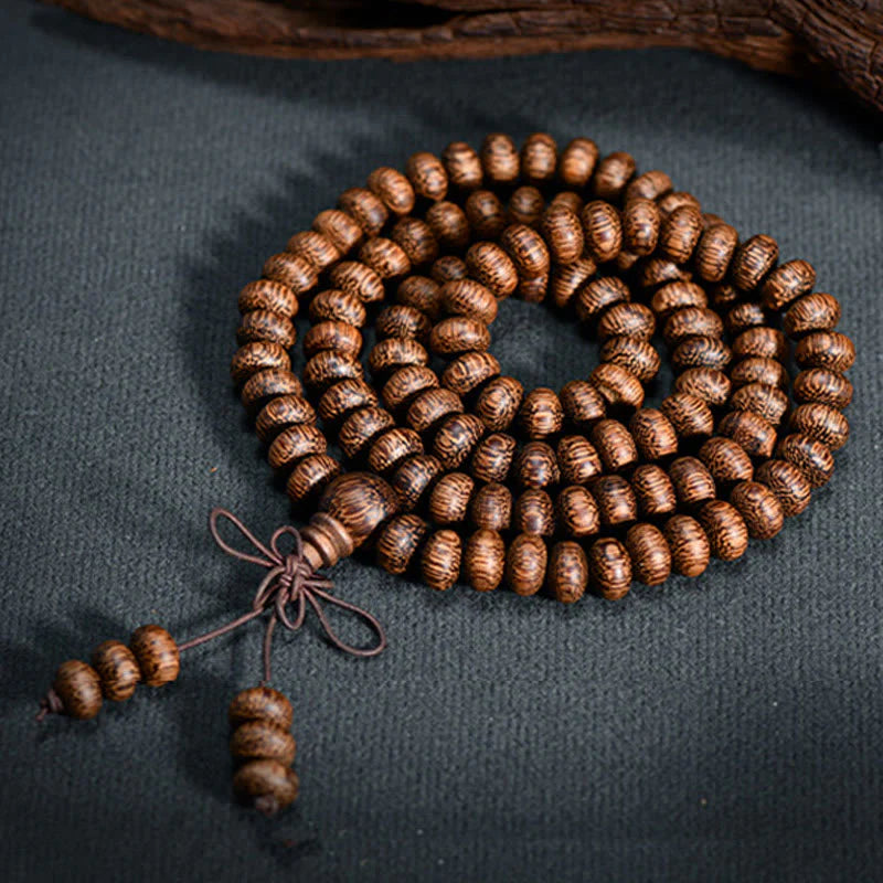 Buddha Stones 108 Textured Wood Beads Calm Energy Mala