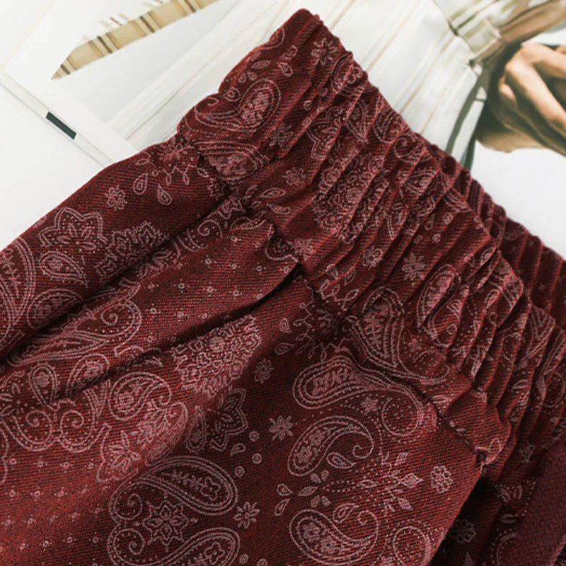 Buddha Stones Casual Floral Pattern Polyester Women's Wide Leg Pants With Pockets