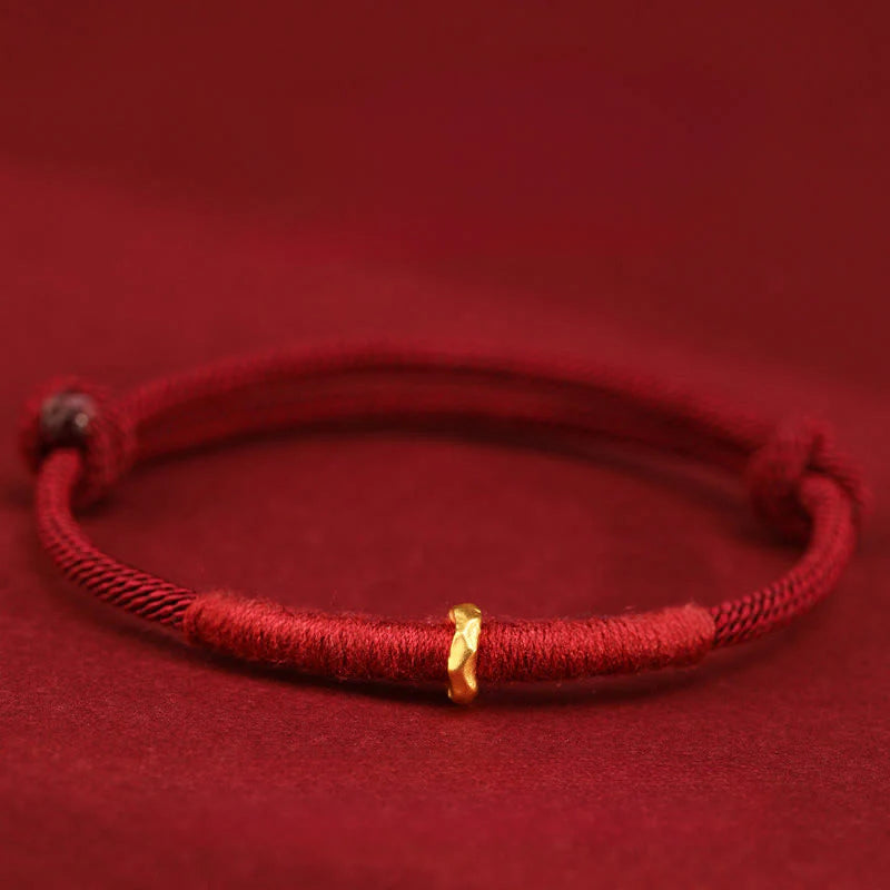Buddha Stones 999 Gold Ring Design Handmade Luck Braided Red Rope Bracelet Anklet