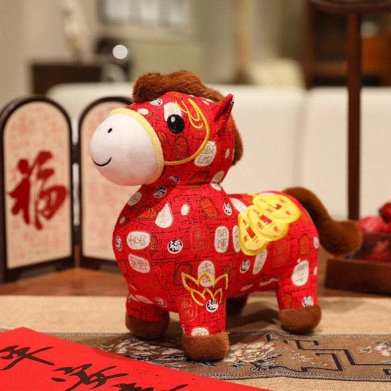 Buddha Stones Year of the Horse Copper Coins Plush Doll Home Decoration