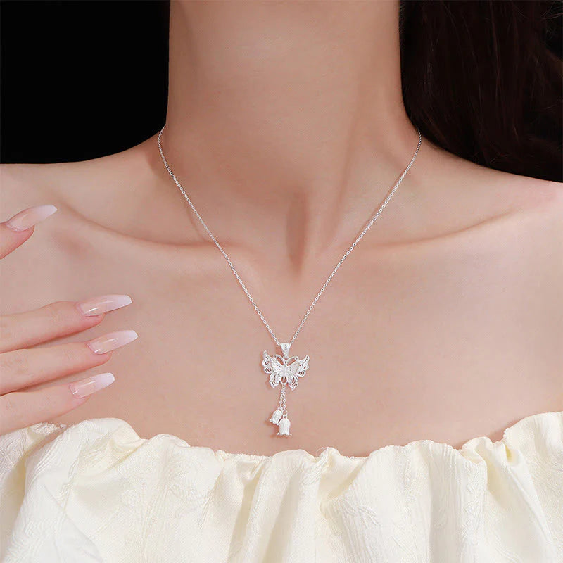 Buddha Stones 999 Sterling Silver Butterfly Lily Of The Valley Freedom Necklace Pendant