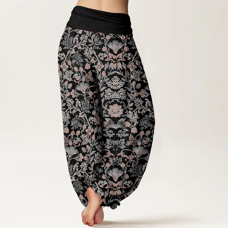 Buddha Stones Pure Cotton Complicated Flower Leaves Vine Pattern Women's Elastic Waist Harem Pants