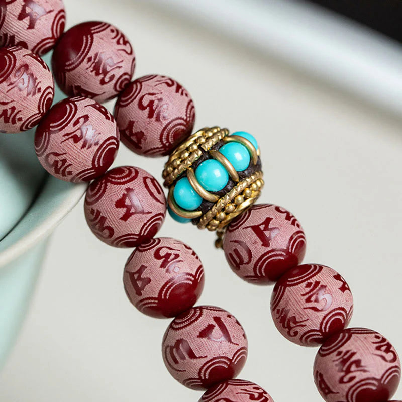 Buddha Stones Red Bodhi Seed Om Mani Padme Hum Lotus Engraved Harmony Bracelet (Extra 30% Off | USE CODE: FS30)