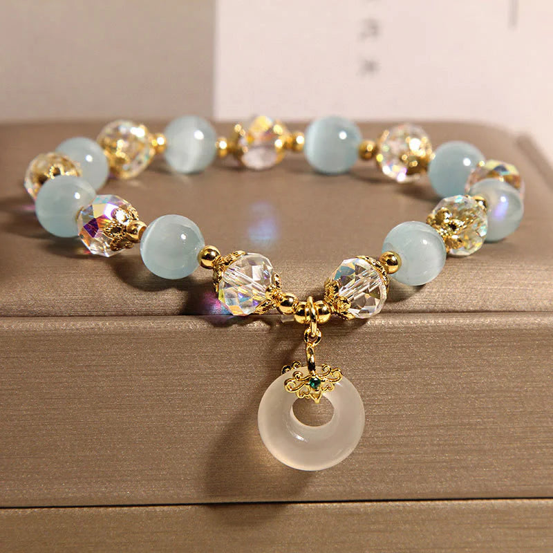 Buddha Stones Blue Cat's Eye White Crystal Peace Buckle Meaning Balance Bracelet