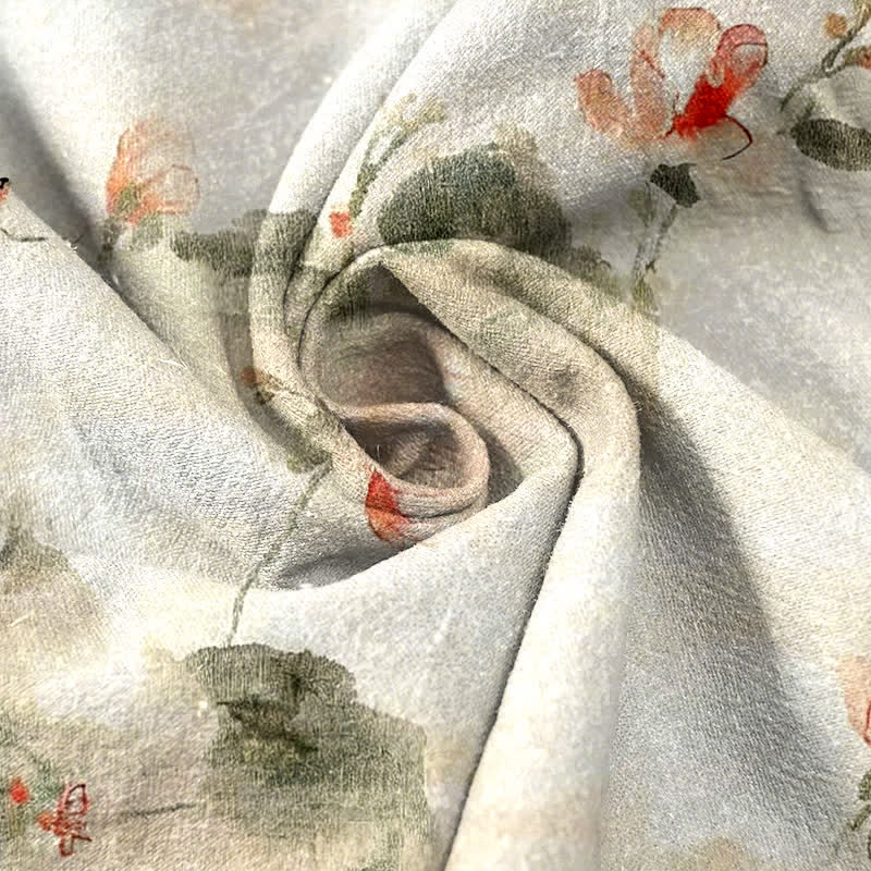 Buddha Stones Pure Cotton Butterfly Flowers Pattern Print Women's Pants With Pockets