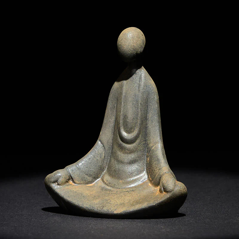 Buddha Stones Handmade Sitting Formless Buddha Iron Powder Rust Cast Resin Statue Decoration