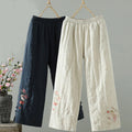 Buddha Stones Embroidered Frog Button Padded Women's Wide Leg Pants With Pockets