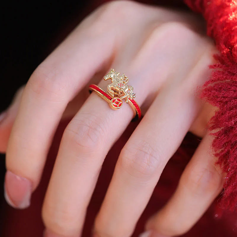 Buddha Stones Copper Red String Copper Coins Year Of The Horse Opening Balance Ring