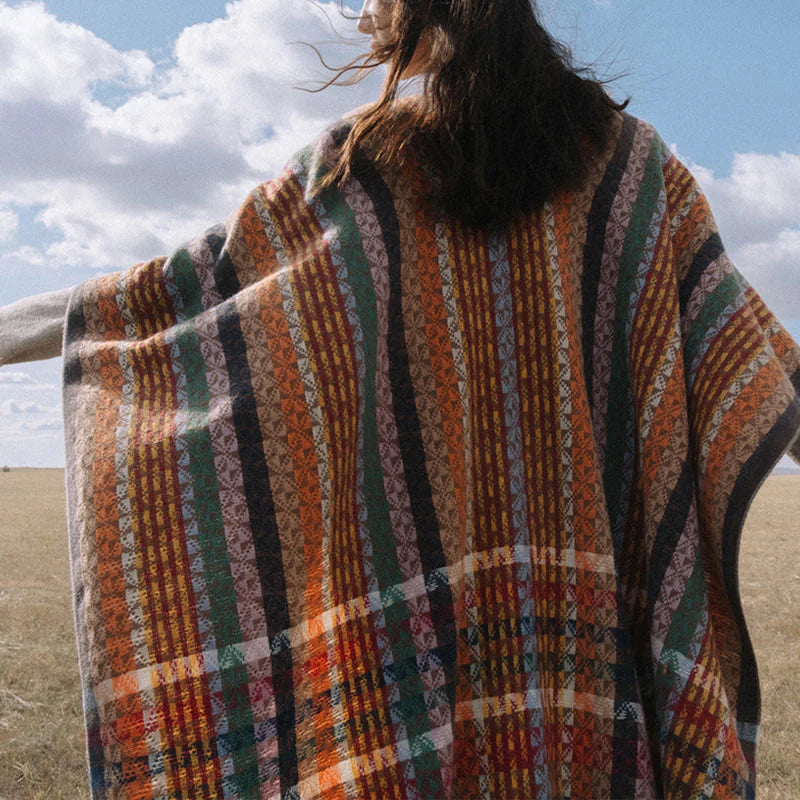 Buddha Stones Tibetan Colorful Stripe Geometry Tassels Shawl Fall Winter Soft Scarf Wrap