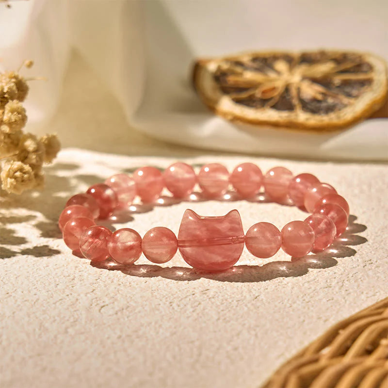 Buddha Stones Lovely Cat Head Red Agate Spiritual Beads Bracelet