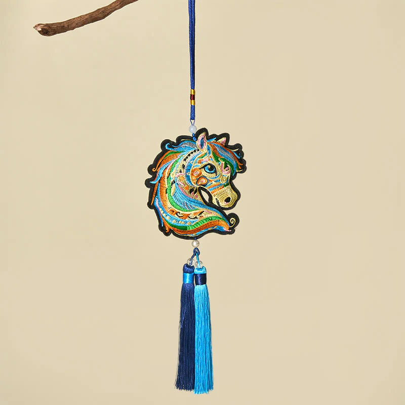 Buddha Stones Year Of The Horse Embroiderwed Horse Head Bell Charm Tassel Success Hanging Decoration