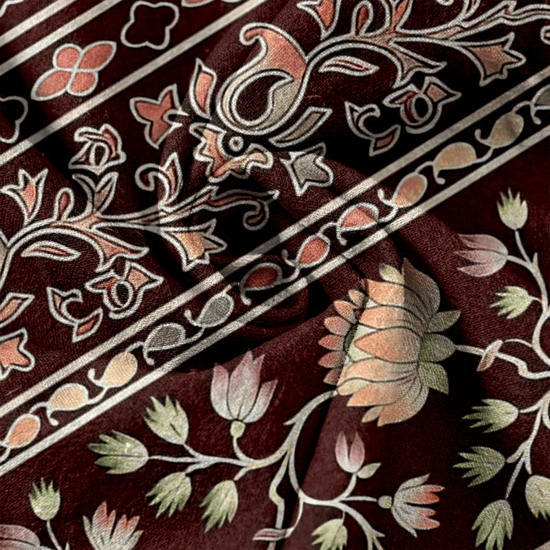 Buddha Stones Pure Cotton Paisley Lotus Pattern Women's Elastic Waist Pants With Pockets