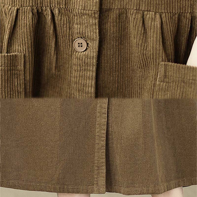 Buddha Stones Fall Retro Buttons Design Corduroy Sleeveless Midi Dress With Pockets