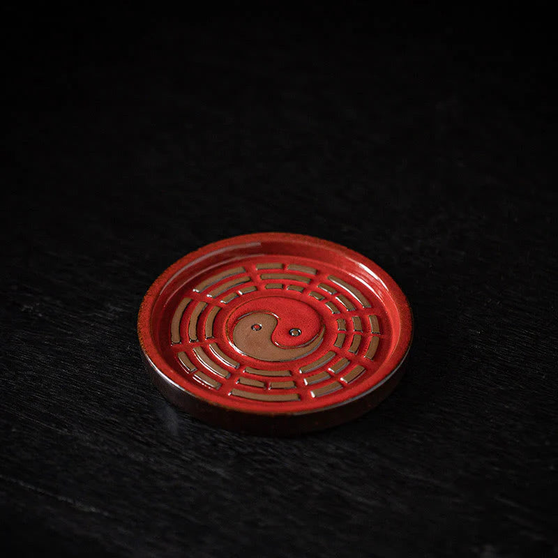 Buddha Stones Small Treasure Bowl Lucky Bag Bagua Tray Healing Ceramic Stick Incense Burner Decoration